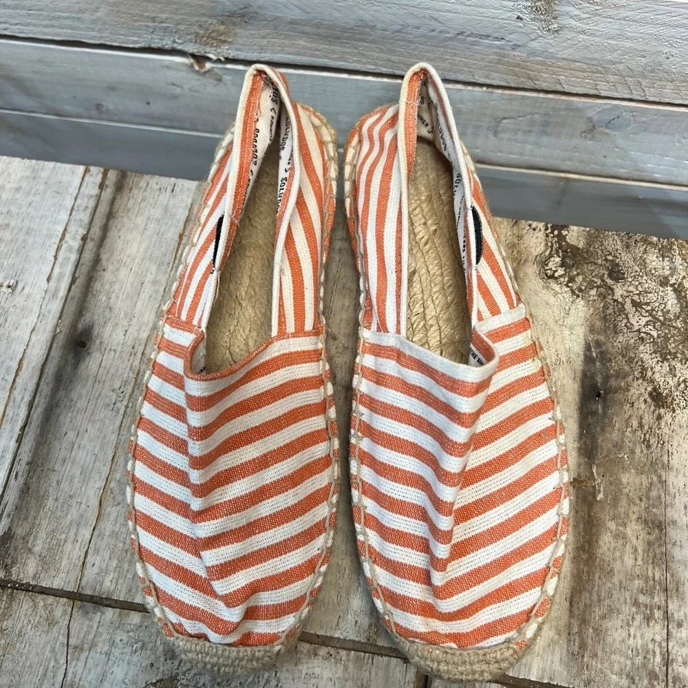 Soludos Orange White Striped Canvas Espadrille Flat Slip On Shoes Size 38
